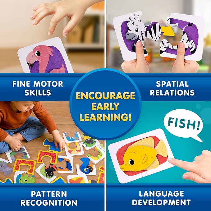 National Geographic Kids Animal Matching 2 Piece Puzzle Games for Toddlers | 50 Matching Puzzle Cards, 4 Educational Games, Portable Early Learning Set, Animal Matching, Play & Learn Booklet