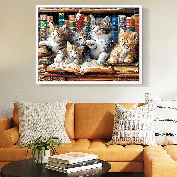 300 Piece Puzzle for Adults, Cats Library Jigsaw Puzzle | Funny Kitten Bookshelf Puzzles,Animal Pet Lover Challenging Puzzles for Friends Family Activity Game Nights Gifts, 20.5x15 in