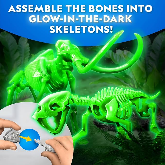 National Geographic Slime Kit for Kids Ages 6-12, Glow in the Dark Dig Kit | Mammoth and Saber-Tooth Tiger Skeletons, Black Slime, Reusable Prehistoric Science Toy, Paleontology Activity