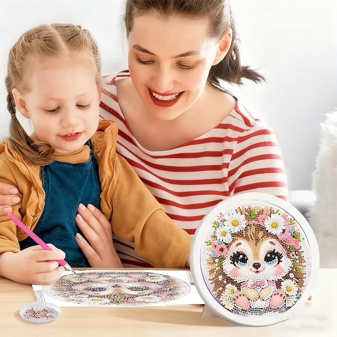 Gemozaic Hedgehog Diamond Art Kits for Kids Ages 8-12, Round Frame, 8x8 in | Cute Animal Diamond Art Paitning for Kids 10 Year Old, Easy Kid Big Gem Painting, DIY Arts and Crafts for Girl Birthday Gift