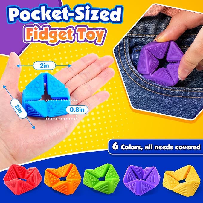 KLT Fidget Toys Bulk for Kids: 12 Pack Quiet Sensory Flip Toys with 4 Textures - Small Silicone Fidgets for Classroom Prize Box - Autism ADHD Calm Down Toys