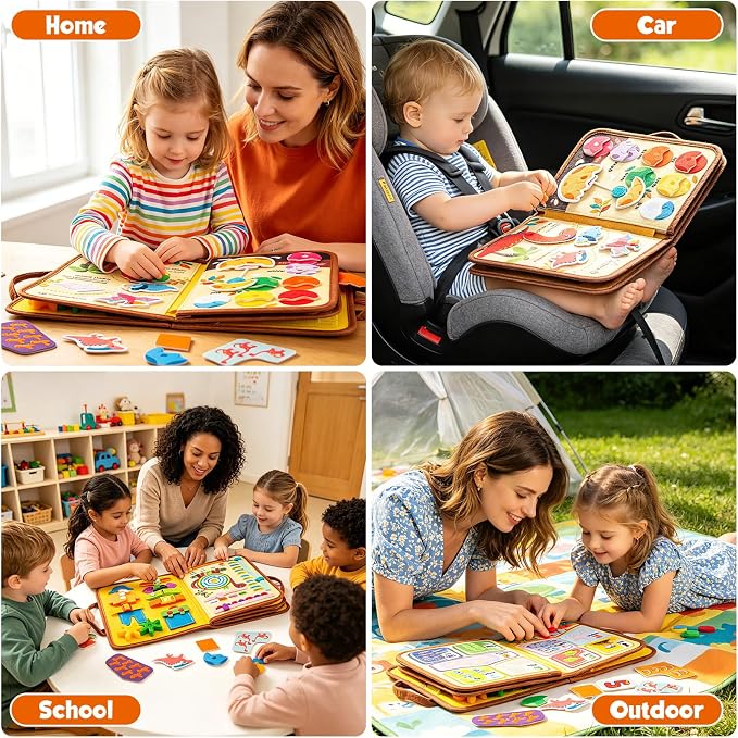 Busy Board Montessori Toys for 2 Year Old Boy Girl Birthday Gift Busy Book | Educational Learning Sensory Busy Book for Toddlers, Activity Books for Toddlers, Ages 2-4 Airplane Car Travel Toys