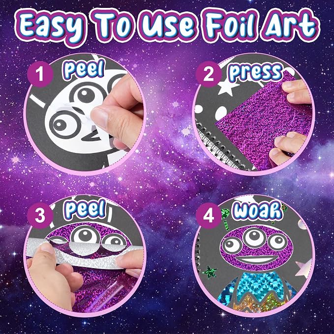 Art & Craft Activity,Foil Craft Outer Space DIY Art Fun Kits,No Mess Creative Foil Art Kits Set Drawing Game for Kids,Birthday Gifts Craft Supplies Travel Toys for Girls Boys Ages 4 5 6 7 8 9 Year Old