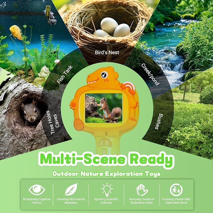 Kids Borescope Camera with Light, 2.4" Screen Kids Endoscope, Science Kits STEM Educational Toys for Boys & Girls Ages 4-12, Birthday Gifts for Indoor Outdoor Nature Explorer(Orange)