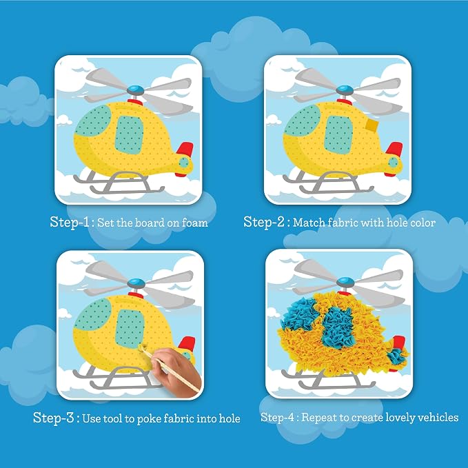 jackinthebox Poke Poke Art – Mess-Free Sewing Art for Kids, Great Gift for Children, Toys for Girls and Boys Ages 4 5 6 7 8 (Vehicle)