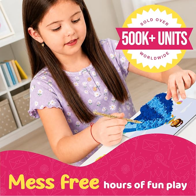 jackinthebox Poke Art Princess Themes Crafts Kit for Kids, Girls, Ages 4-8 | 1400 fabric pieces, travel arts activities & birthday gifts, mess-free toddler, age 4 5 6 7 8 9 year old, flower pressing