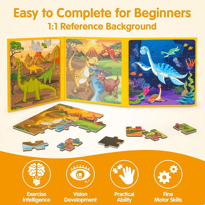 SYNARRY Magnetic Dinosaur Puzzle for Kids Ages 3-5, Travel Dinosaur Toys | 20-Piece Magnetic Travel Puzzle for Kids Ages 4-6, Car Airplane Road Trip Activities, Quiet Toys, Dinosaur Gifts for Kids