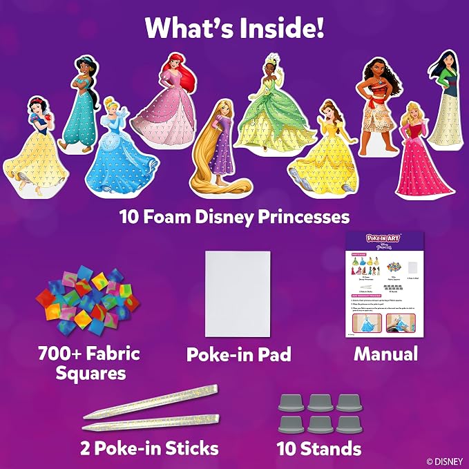 Skillmatics Poke-in Art – Disney Princesses, Wood Craft Kit, Gift for Kids | DIY Mess-Free Fun, Cinderella, Ariel Fine Motor Skills, Screen-Free, Travel Activity, Girls & Boys Ages 4, 5, 6, 7, 8, 9