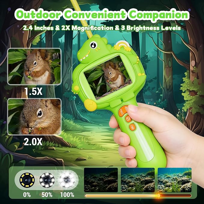 Kids Borescope Camera with Light, 2.4" Screen Kids Endoscope, Science Kits STEM Educational Toys for Boys & Girls Ages 4-12, Birthday Gifts for Indoor Outdoor Nature Explorer(Green)