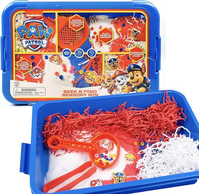 Official Paw Patrol Seek & Find Sensory Bin, Ready-to-Use Sensory Toys, Sensory Bin for Kids with Lid, Play Sand, Scoops & Tongs, Sensory Toys for Toddlers 3-4