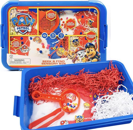 Official Paw Patrol Seek & Find Sensory Bin, Ready-to-Use Sensory Toys, Sensory Bin for Kids with Lid, Play Sand, Scoops & Tongs, Sensory Toys for Toddlers 3-4