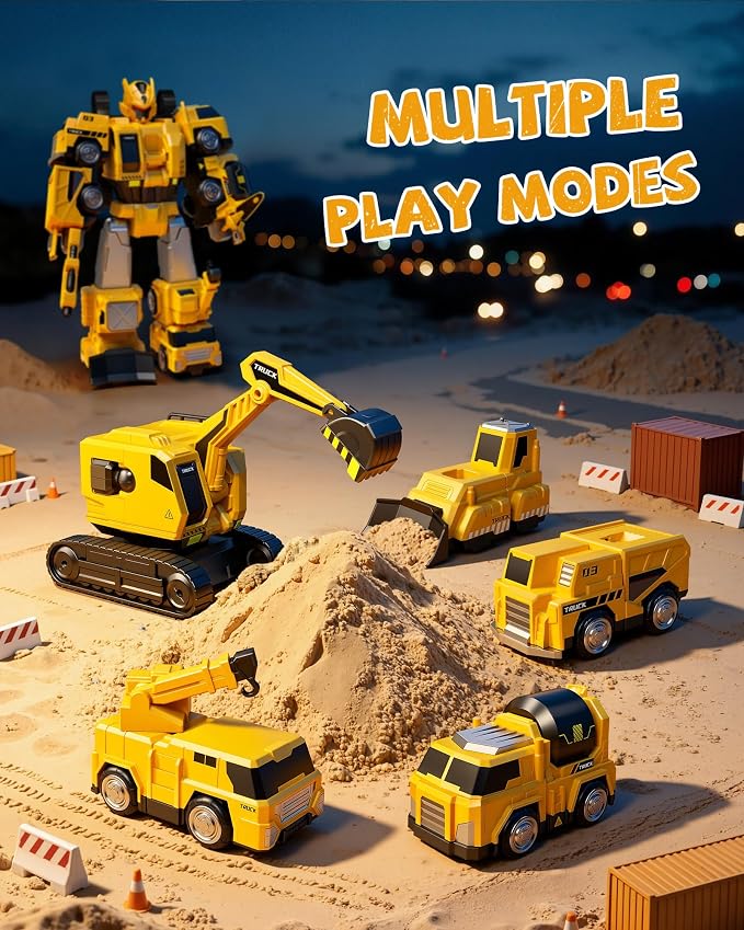 5-in-1 Construction Toys Truck for Toddler 2-4 Years, Dump Excavator Truck Toys for Boys Age 3-5 4-7 Year Old, Construction Toys for 2 3 4 5 Year Old Boys, Construction Trucks for Boys