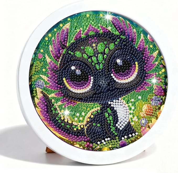 Gemozaic Dragon Diamond Art Kits for Kids Ages 8-12, Round Frame, 8 x 8 in | Black Dragon Diamond Art for Kids 10 Year Old, DIY Easy Kid Gem Painting, Cute Animal Arts and Crafts for Girl Birthday Gift