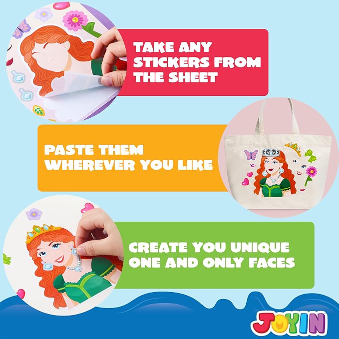 JOYIN 36 Sheets 9"x6" Make a face Stickers for Kids, Make Your Own Princess Stickers, Crafts Birthday Party Favors, Goodie Bags Classroom Activities
