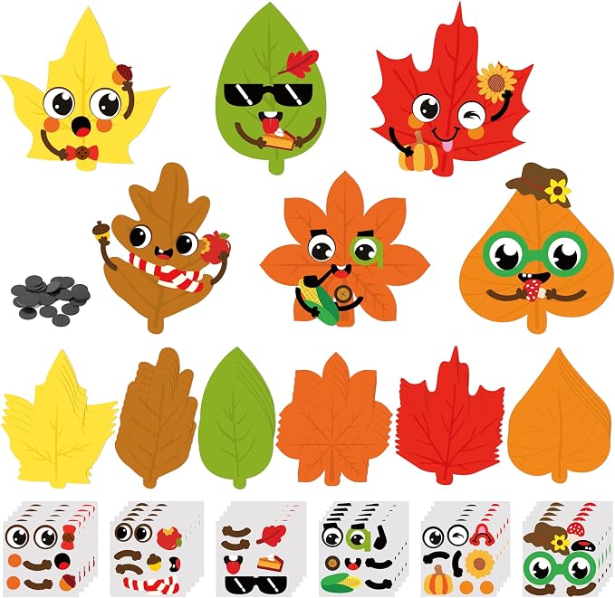 Haooryx Fall DIY Magnet Craft - 30 Set Autumn Maple Leaves DIY Fall Leaf Magnet Stickers Art Craft Kit Supplies for Kids School Activities Supplies Home Refrigerator Class Blackboard Whiteboard Decor