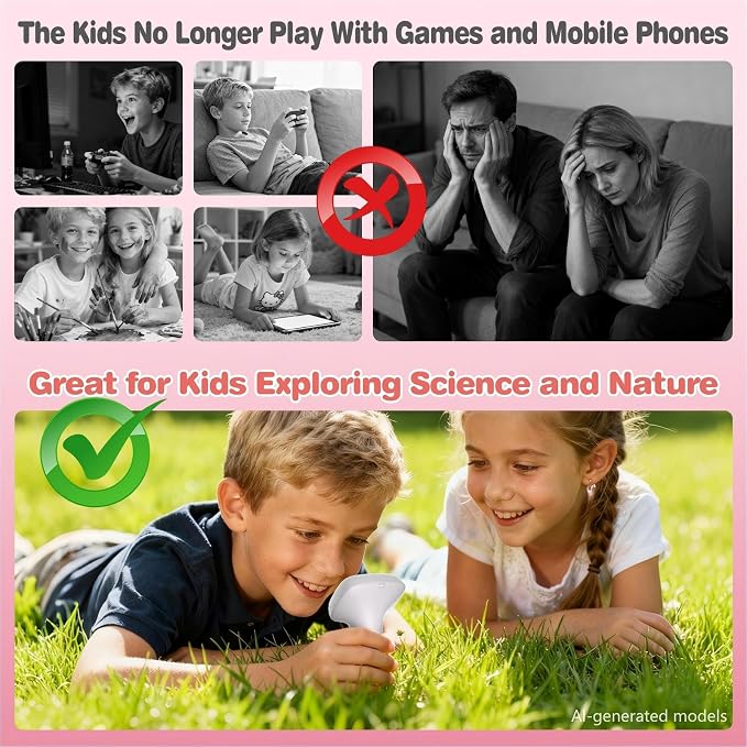 Pocket Kids Microscope for Over 3 Years Old, 1000X Handheld Microscope for Kids w/2''IPS Digital, Photo Video Mini Portable Microscopes, Science Edu Digiscope,Christmas Birthday Gifts for Kids