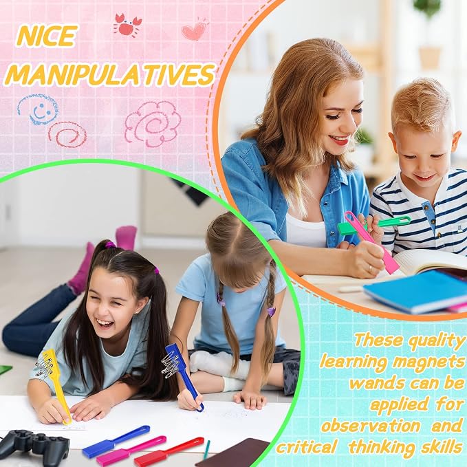 Honoson Magnet Wands for Kids Classroom Educational Learning Kits Rainbow Magnetic Wand Bulk 8 Inch Preschool Science Experiment Tools Learning Toys Bingo Games, 6 Colors (12 Pcs)