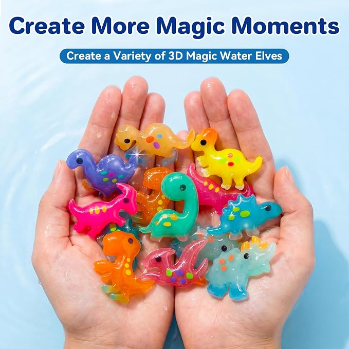 Kiditos Magic Water Elf Toy Kit for Kids, Dinosaur-Themed, DIY Craft Kit | 20 Gels & 10 Molds, Make Your Own Magic Water Pets, STEM Science Activity, Party Favors & Birthday Gifts for Kids Ages 3+