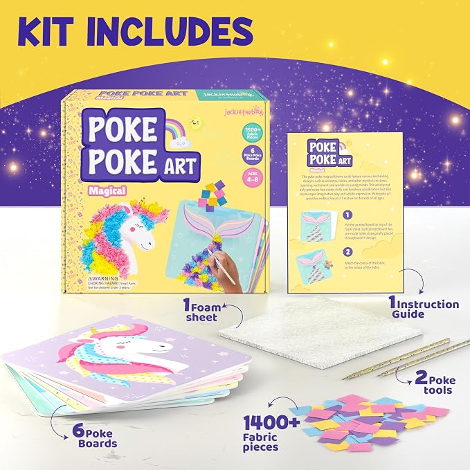 jackinthebox Poke Art Magical Flower Pressing Craft Kit for Girls, Ages 4-8 | 1500 fabric pieces, 6 thick boards, arts and crafts activities, birthday gift ideas, 4 5 6 7 8 years old kits, unicorn gifts