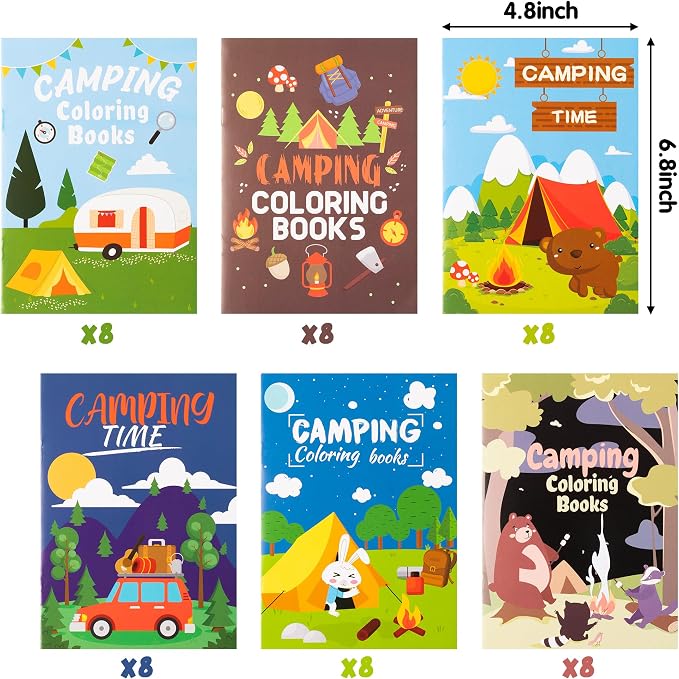 Dvbonike 48Pcs Camping Coloring Books - Including Tent Camping Light Forest Bear Rabbit DIY Art Drawing Patterns Summer Birthday Party Favors Gifts Home School Activity Supplies for Kids Boys Girls