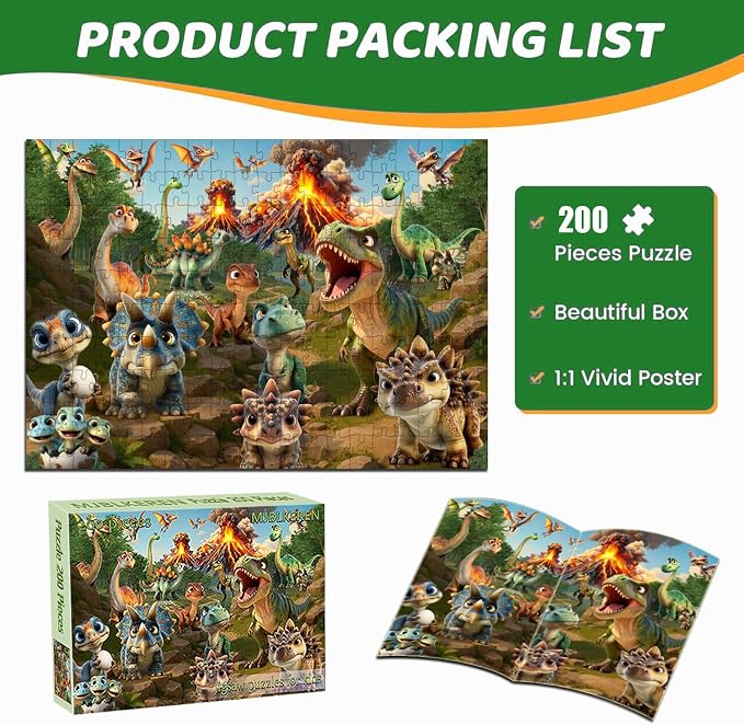 Puzzles for Kids Ages 6-8, 200 Piece Puzzles for Kids-Dinosaur World | 200 Piece Jigsaw Puzzles for Kids Ages 8-12 Year Old and Adults.Colorful Children Puzzles for Girls and Boys Educational Toys