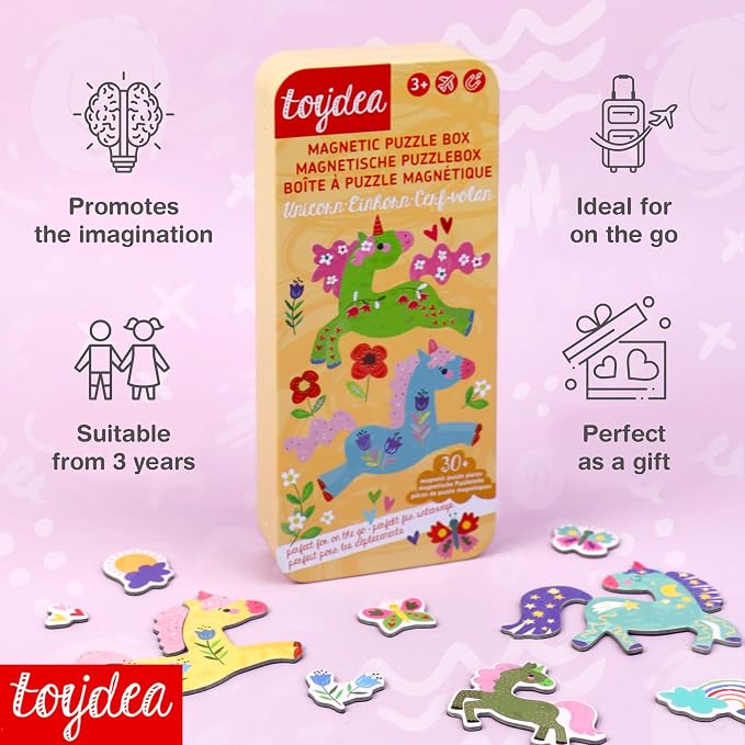 Magnetic Puzzle Box for Kids Ages 3-5, Unicorn Travel Puzzle Game | 30+ Magnetic Pieces, Inspire Fantasy Imagination, Quiet Travel Toy, Gift for Girls and Boys