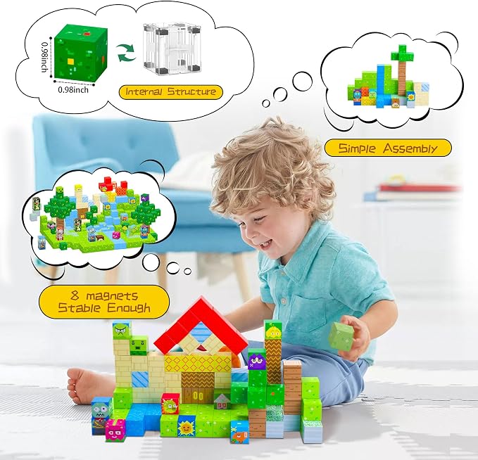 SKTMYY Magnetic Blocks-120pcs Game Magnetic Building Blocks for Kids Ages 4-8, STEM Sensory Magnet Blocks Cubes Toys for Toddlers Boys & Girls