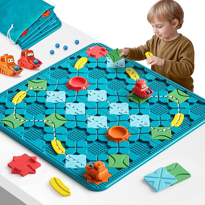 Kids Toys STEM Board Games - Large Size Logical Road Builder Educational Brain Teasers Puzzles Toys, Preschool Learning Montessori Big Board Maze Birthday Gifts Kids Boys Girls Age 4-8 Year Old | Royal Blue logic board: 14 tracks, 2 start/end, 2 windup...