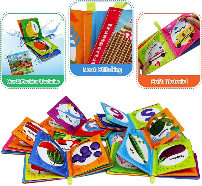 Dr.Rapeti 6 Pack Soft Books, Cloth Book, Bath Book, Baby Book, Crinkle Book | Baby Shower Toy, Washable, Nontoxic, Educational Learning Toy, Sensory Book, Baby Soft Cloth Book, Crinkle Soft Book