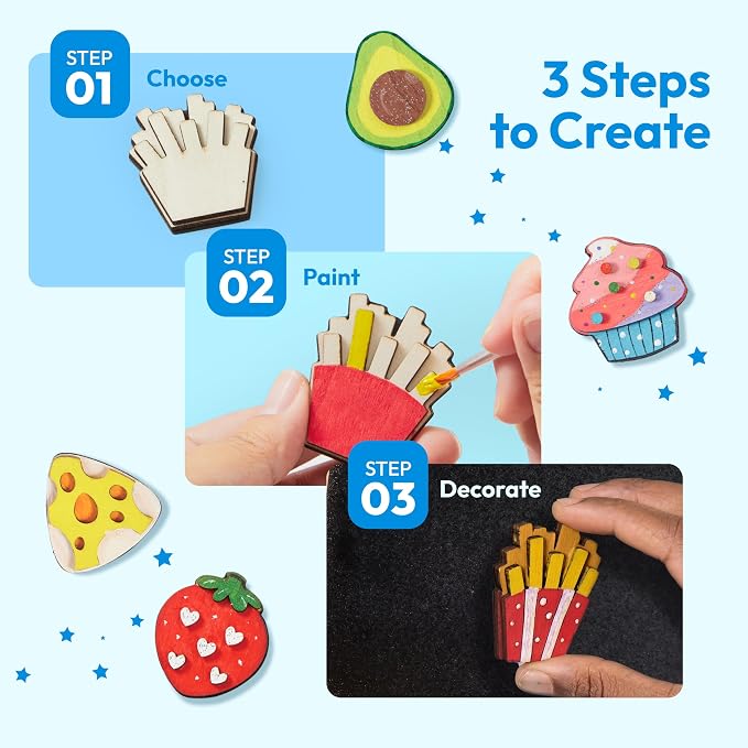 JOYIN 12 pcs Wooden Magnets, Painting Craft for Boys and Girls, Spring and Rainy Day Activities Kit, Craft Toys Gifts for Kids Birthday Easter