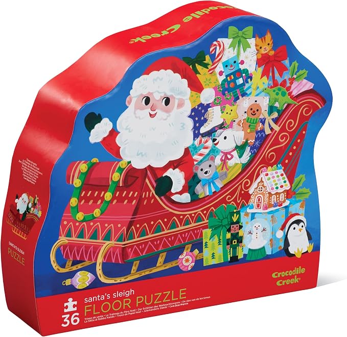 Crocodile Creek Jigsaw Puzzle, 36 Piece for Kids 3 Years and Up, Heavy-Duty Shaped Box for Storage, Finished Puzzle Size 18 x 24 inches, Santa's Sleigh
