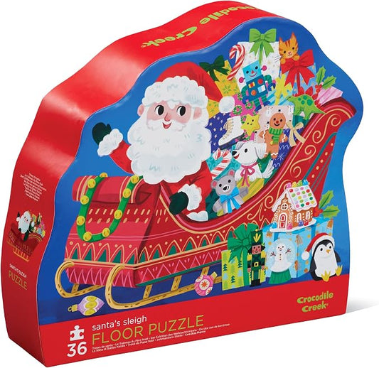 Crocodile Creek Jigsaw Puzzle, 36 Piece for Kids 3 Years and Up, Heavy-Duty Shaped Box for Storage, Finished Puzzle Size 18 x 24 inches, Santa's Sleigh