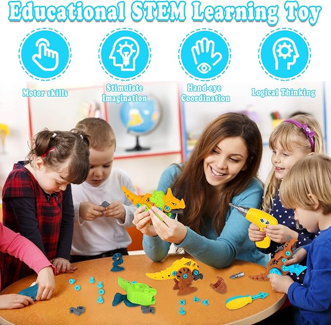 Elitoky Dinosaur Toys, Take Apart Dinosaur Toys for Kids, Educational Construction Building Sets with Electric Drill Storage Box - Birthday Gifts for Toddlers Boys Girls Age 3 4 5 6 7 8 Year Old