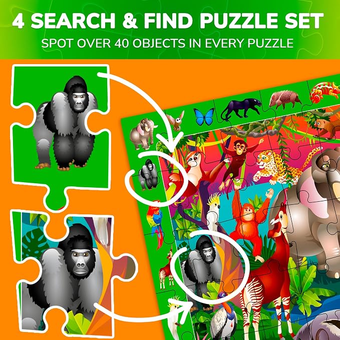 Jigsaw Puzzles for Kids Ages 4-6 - 4 x 60 Piece Kids Puzzles Ages 5-8 | Search and Find Puzzles for Kids Ages 6-8 - Toddlers Puzzles Ages 3-5 Year Old - Forest, Polar, Usa Park and City Animal