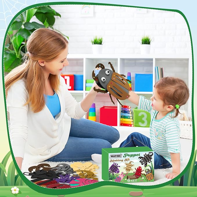 WATINC Hand Puppet Making Kit, Felt Sock Puppet Toys for Kids (Insect B) | 6 Styles, Make Your Own Storytelling & Role Play Crafts, Creative Group Activity, Party Favors & Gifts for Kids Ages 4-8