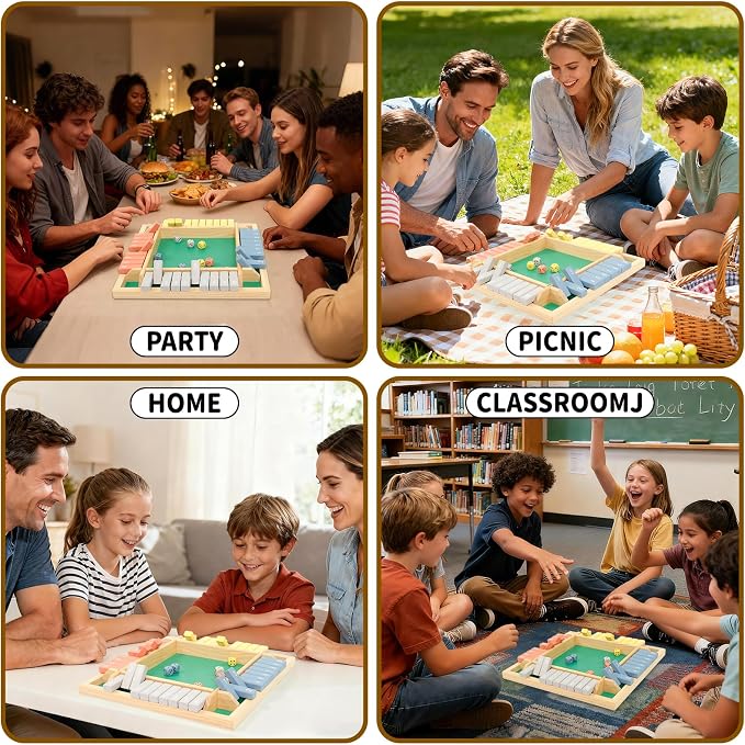 WOOD CITY Shut The Box Game Wooden 4 Player, Classic Board Game for Kids & Adults, Educational Math Learning Toy, Table Dice Game for The Party Family or Bar - 12 Inch with 8 Dice Morandi Color
