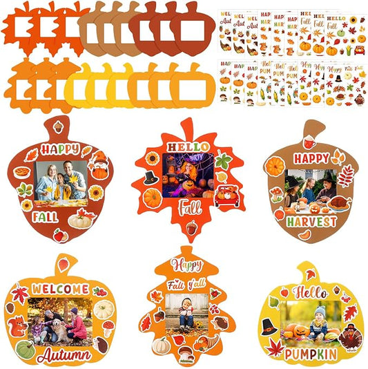 36 Sets Thanksgiving DIY Crafts Kit Fall Picture Frames Autumn DIY Photo Frames Pumpkin Maple Leaf Pine Cone Photo Frame Decor for Kid Home Classroom Thanksgiving Day Kits Game Activities