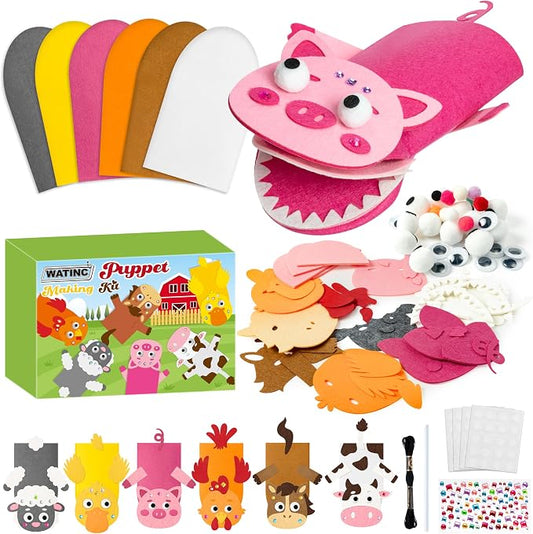 WATINC Hand Puppet Making Kit, Felt Sock Puppet Toys for Kids (Farm A) | 6 Styles, Make Your Own Storytelling & Role Play Crafts, Creative Group Activity, Party Favors & Gifts for Kids Ages 4-8