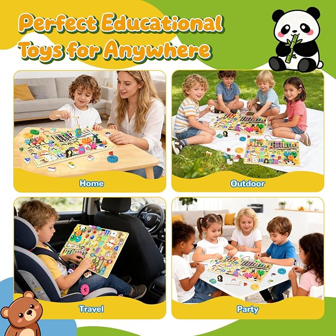 9-in-1 Montessori Busy Board Wooden Magnetic Maze Toy for 3+ Year Old Gift | Toddler Sensory Educational Activity Board Travel Toy with Felt Counting Blocks