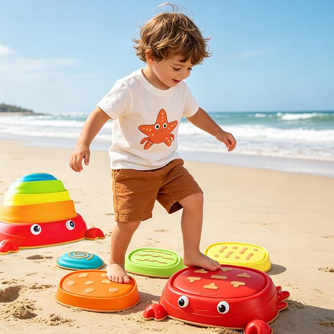 Balance Stepping Stones for Kids, Non-Slip Toddlers Sensory Toys Outdoor or Indoor Play, Promoting Motor Skills and Confidence, Coordination Toys for Children Age 3 4 5 6 7+（Crab）