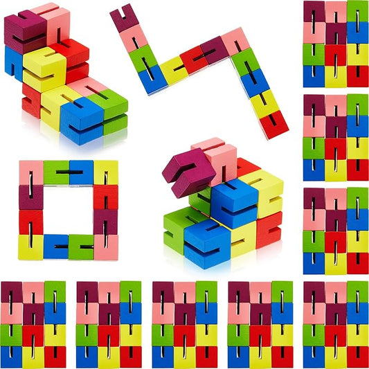 Sumind 6 Pcs Wooden Fidget Cubes Toy Twist Block Puzzle Sensory Toys for Teens Adults, Colorful Sensory Snake Brain Teaser Party Favors Pocket Stress Relief Gift for Classroom Prize Stocking Stuffers