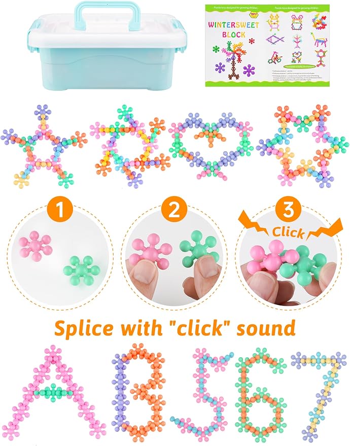 200PCS Building Blocks STEM Construction Toy, Macaron Colors | Interlocking Snowflake Discs in BPA-Free Plastic with Storage Case – Boosts Fine Motor Skills & Creative Play