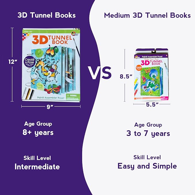 EyeConnect Crafts Butterfly Mini 3D Tunnel Book – Hands-on Paper Craft Kit | Build, color & create a pop-in book! Mini animals, watercolor pastels & water brush included. Portable, screen-free fun! 3+