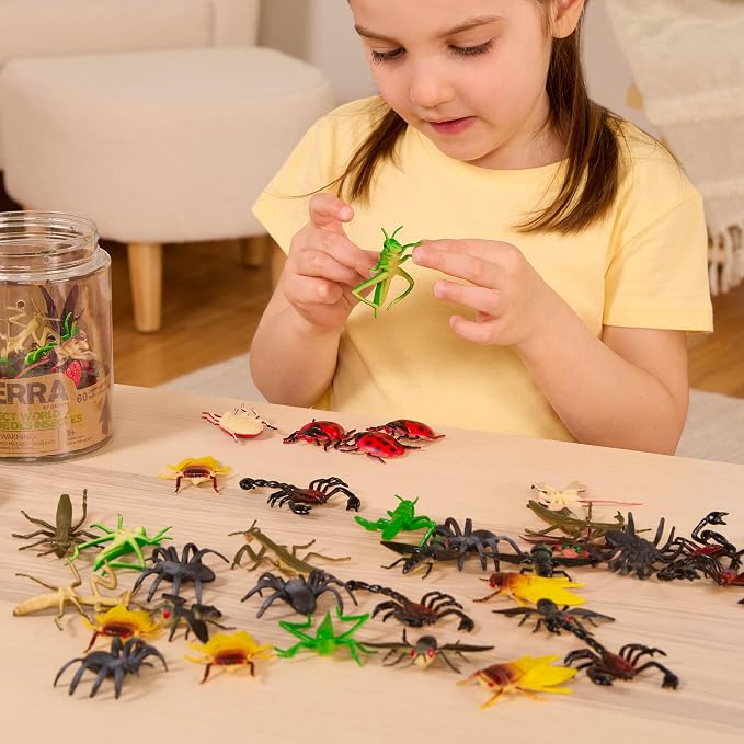 Terra by Battat Insect World Bug Toys, 60 Mini Figures in Tube, Insects | 60-Piece Set with 12 realistic bug designs including ants, spiders, scorpions, dragonflies, and more in a tube, 3+ Years