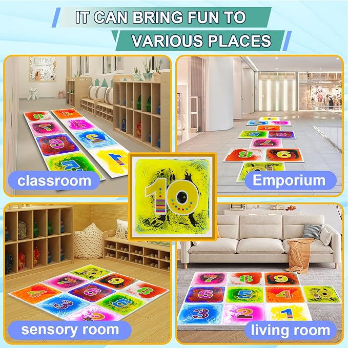 Onyoloy Toddler Sensory Liquid Floor Mats - 10-Pack with Dynamic Liquid Motion, Non-Slip Tiles for Motor Skills, Autism/ADHD Sensory Toys Classroom, Playroom, Outdoor (3+ Years)