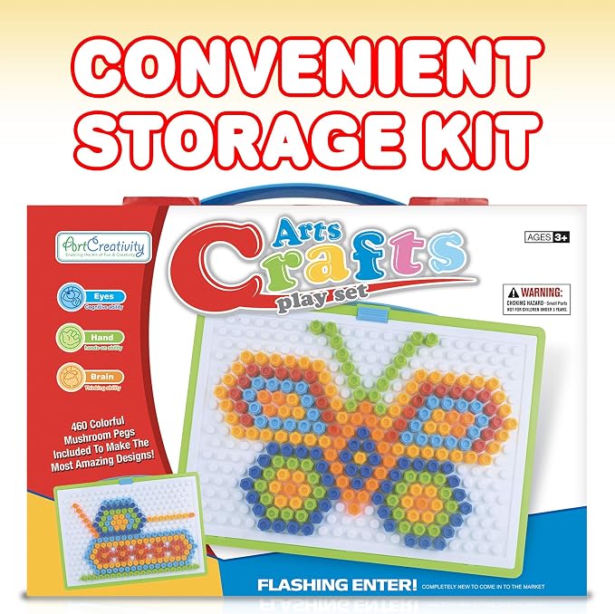 ArtCreativity Mushroom Peg Puzzle, 460-Piece Brain Teaser Game for Kids