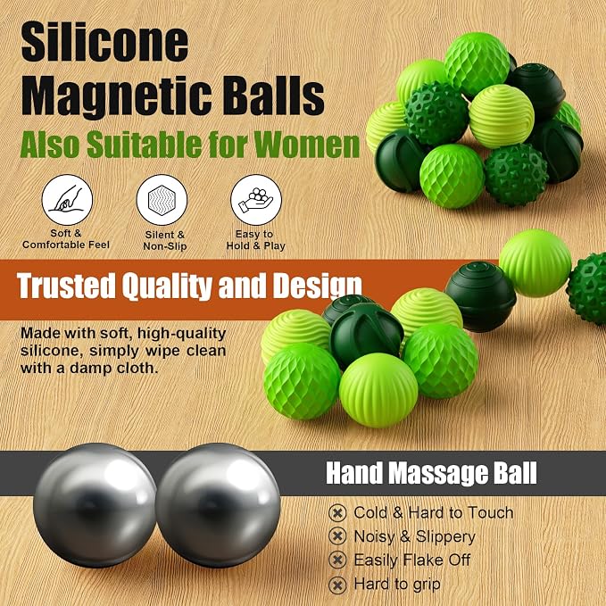 Magnetic Fidget Balls, 12-Pack Silicone Sensory Toys for Adults & Teens | Quiet Stress Relief Balls for Office, Fun Desk Toys with Textures, Calming & Relaxing Gift for Men & Women