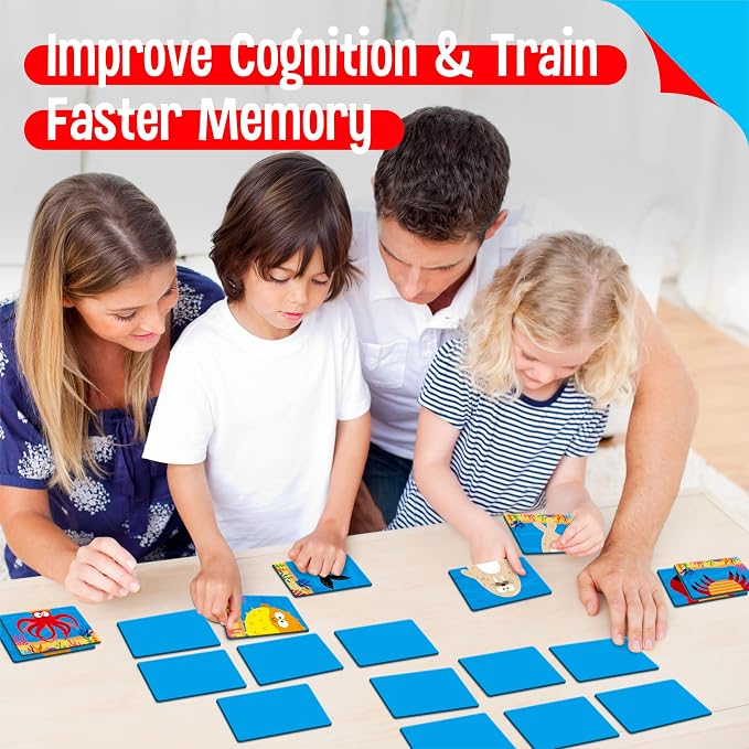 SpriteGru Marine Animal Memory Game, 28 Chunky Cards Sea Animals Head Tail Matching Game 1-5 Players Underwater Creatures Memory Matching Game for Preschoolers, Toddlers, Kids