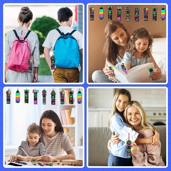 JUNEBRUSHS 30Pcs 100 Days of School Scratch Bookmarks, Rainbow Magic Scratch Paper Art for Kids 100 Days of School Craft for 100th Day of School Gifts Activities Project Party Favors