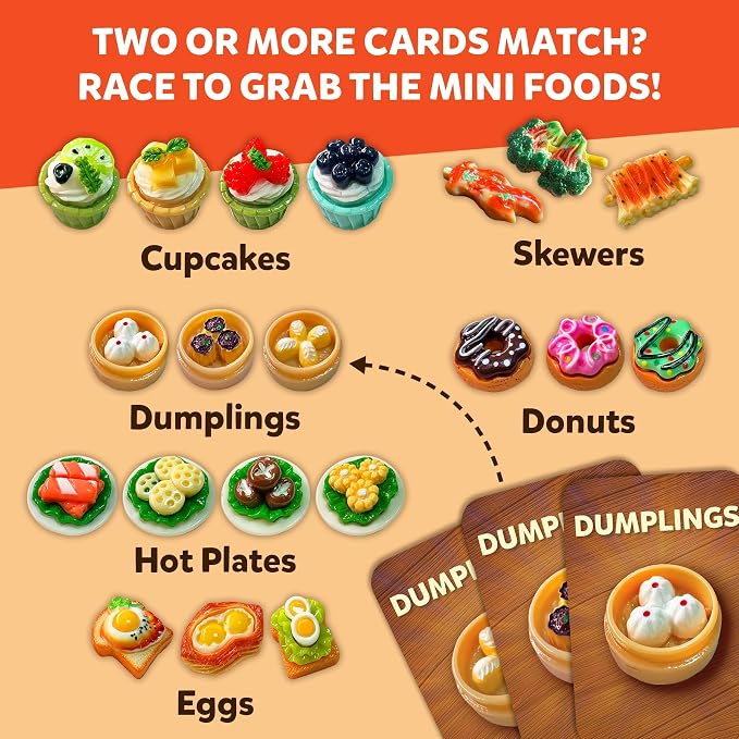 Gouda Games Gone in Seconds – Fast-Paced Card & Board Game for Kids, Teens & Adults | Mini-Food Game, Quick Reflex Family & Party Game, Hilarious Food Grab Challenge, Ages 6, 7, 8 & Up, 2-5 Players